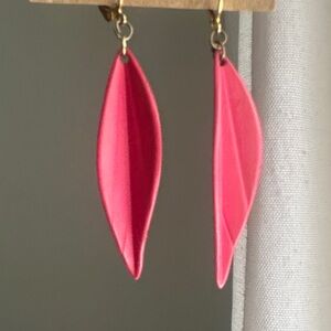 Vibrant Eclectic Pink Leaf Drop Dangle Earrings